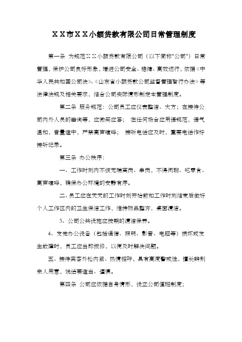 小额贷款有限公司日常管理制度