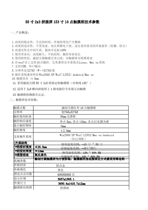 55寸3.5mm2x3拼接屏153寸触摸框技术参数