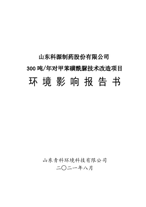 环评-山东科源制药股份有限公司300吨年对甲苯磺酰脲技术改造项目环境影响报告书