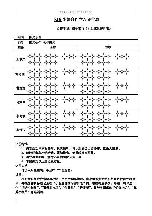 五一小组合作学习评价表11