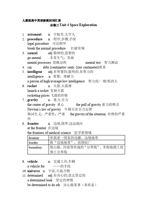 2019版新人教版高中英语必修三单词知识点讲解unit4 Space Explorstion