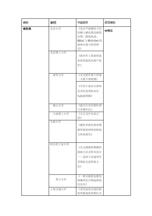 全国第十三届挑战杯获奖名单