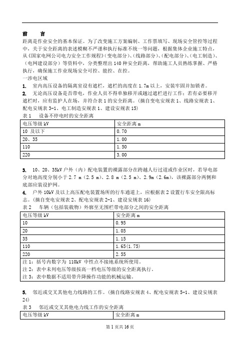 电力施工作业140种安全距离