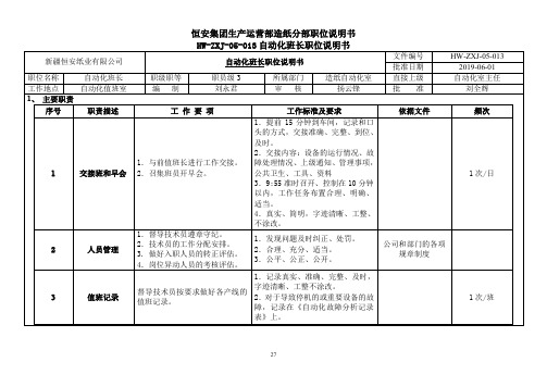 自动化班长职位说明书