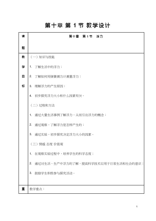 人教版初中物理《第十章第一节 浮力》优质课教案、教学设计