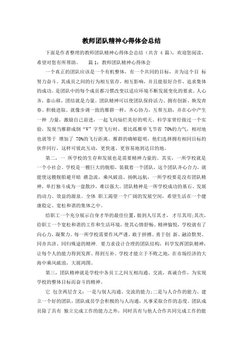 教师团队精神心得体会总结