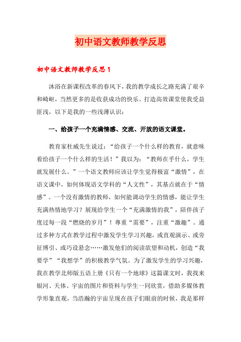 初中语文教师教学反思