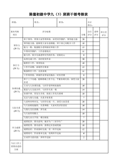 班干部考核表