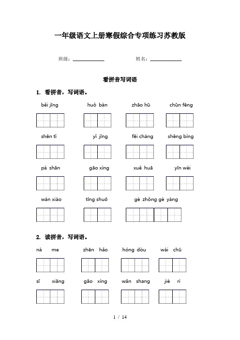 一年级语文上册寒假综合专项练习苏教版