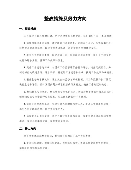 整改措施及努力方向