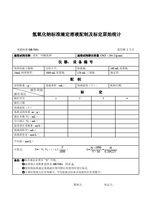 标准滴定溶液配制及标定原始记录