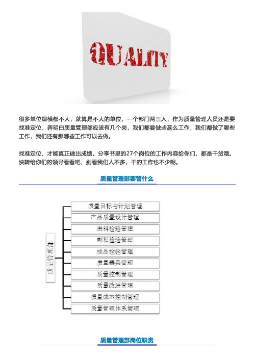 质量部27个岗位职责