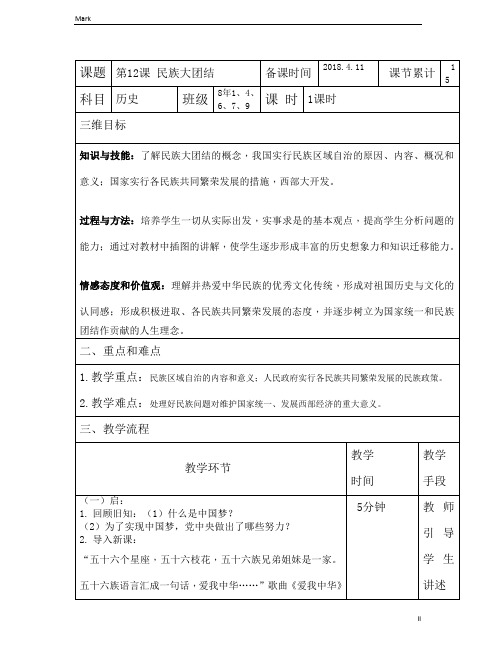 统编部编版八年级下册历史第12课 民族大团结