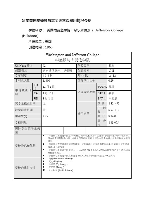 留学美国华盛顿与杰斐逊学院费用情况介绍