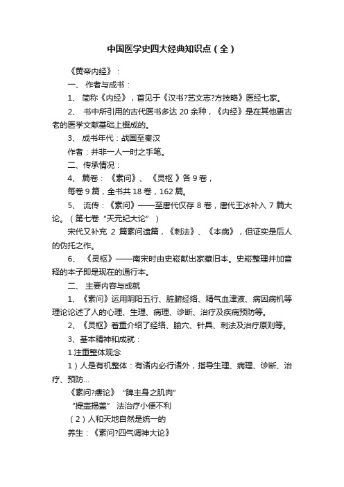 中国医学史四大经典知识点（全）