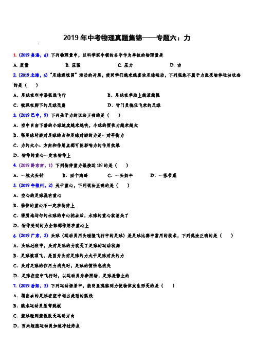 2019年中考物理真题集锦——专题六：力(含答案)