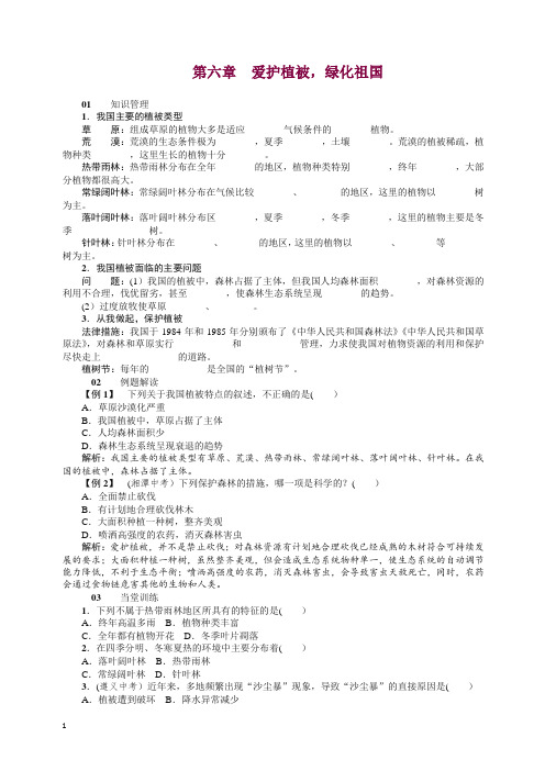 人教版七年级生物上册第六章 爱护植被,绿化祖国 试题及答案.doc