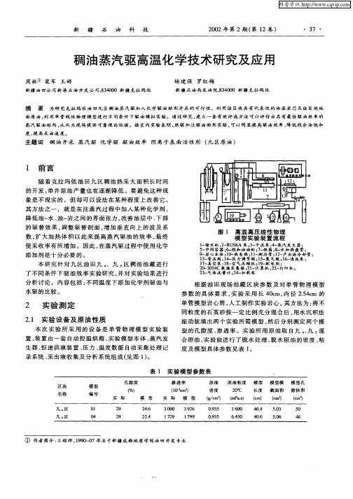 稠油蒸汽驱高温化学技术研究及应用