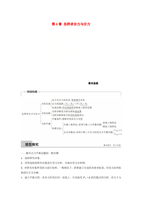 2018-2019高中物理 第4章 怎样求合力与分力章末总结学案 沪科版必修1