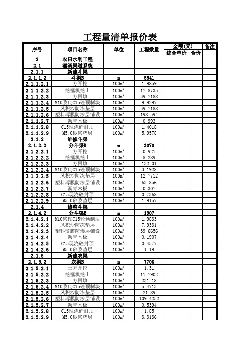 农田水利工程量清单