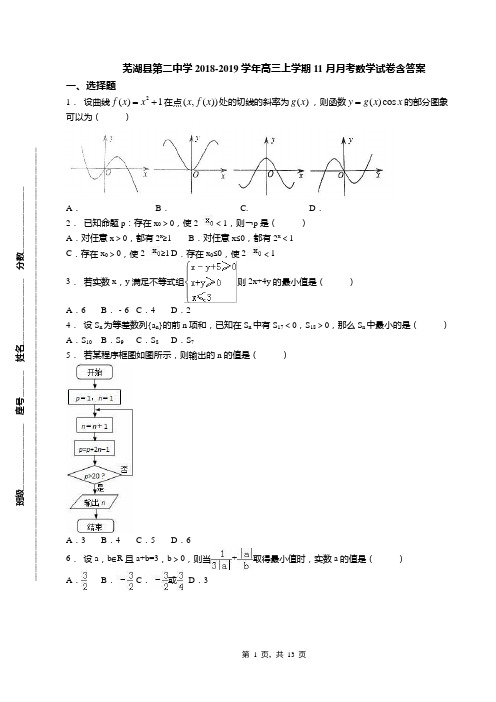 芜湖县第二中学2018-2019学年高三上学期11月月考数学试卷含答案