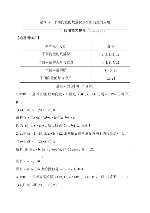 2020导与练一轮复习文科数学：第四篇 平面向量(必修4) 第3节 平面向量的数量积及平面向量的应用含解析