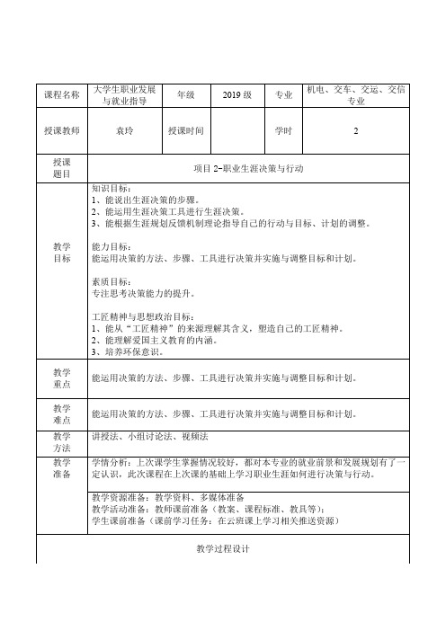 教案2-职业生涯决策与行动教案