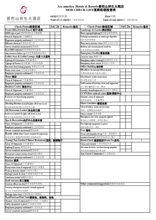 MOD 检查表-普陀山祥生大酒店