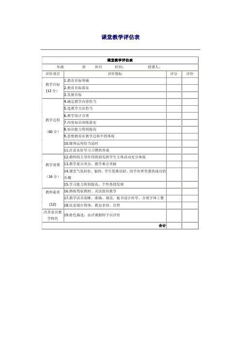 物理课堂教学评估表