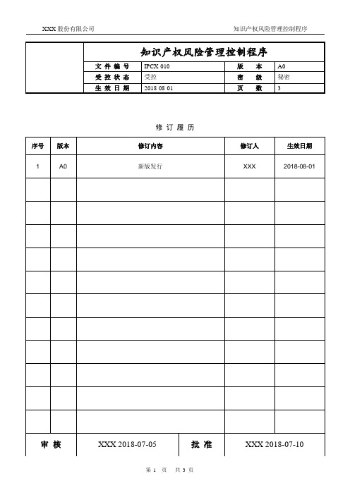 知识产权-知识产权风险管理控制程序(含流程图)