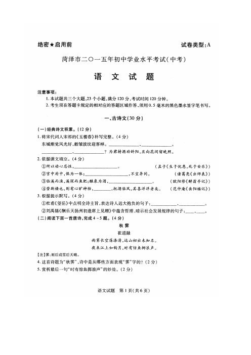 2015年菏泽中考语文试题及答案