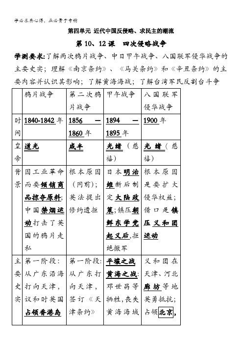 江苏省泰兴中学高一历史自主学习讲义：必修1第4单元 