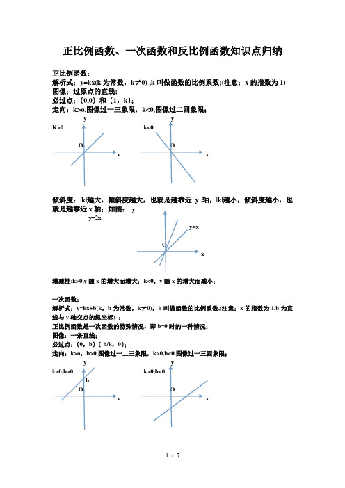 正比例函数、一次函数和反比例函数知识点归纳