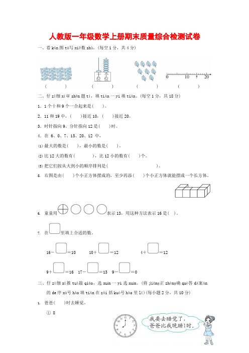 人教版一年级数学上册第一学期期末质量综合检测试题测试卷 (7)