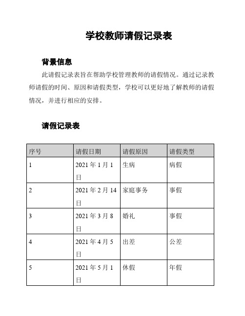 学校教师请假记录表