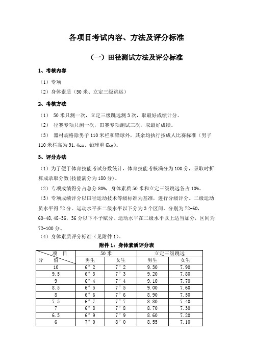 各项目考试内容方法及评分标准