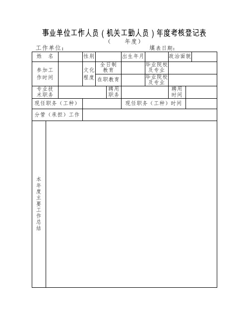 事业单位工作人员考核登记表