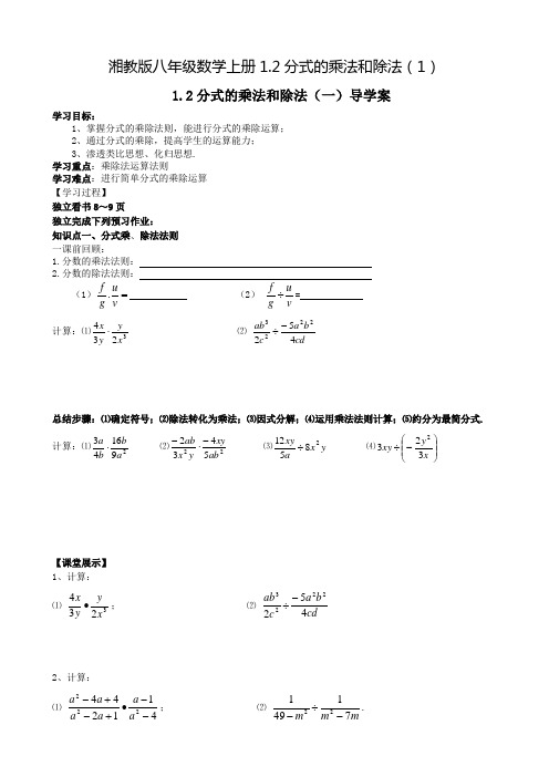 湘教版八年级数学上册1.2分式的乘法和除法(1)