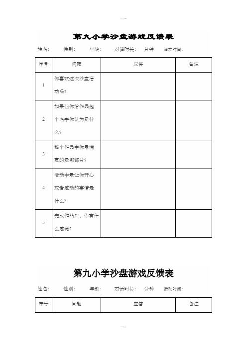 各类沙盘游戏记录表模板