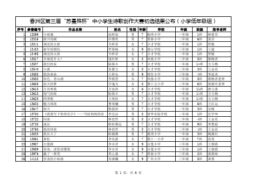 香洲区第三届苏曼殊杯中小学生诗歌创作大赛初选结果公