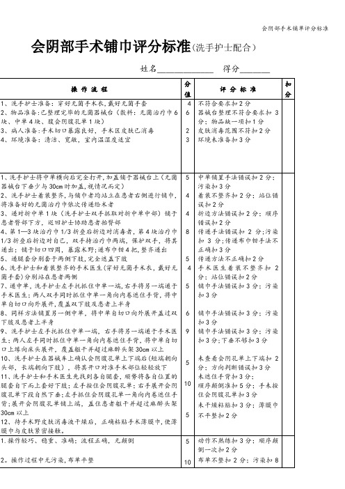 会阴部手术铺单评分标准