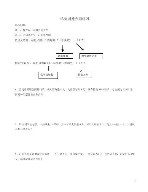 小升初鸡兔同笼专项练习题-(六年级数学)