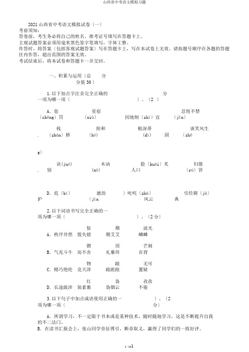 山西省中考语文模拟习题