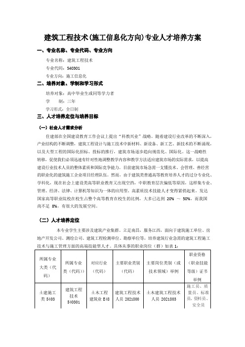 建筑工程技术施工信息化方向专业人才培养方案(高职)