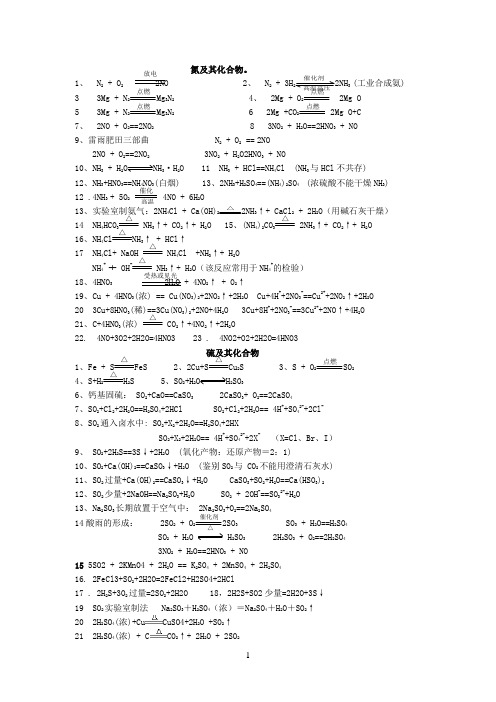 高中化学无机物方程式大全