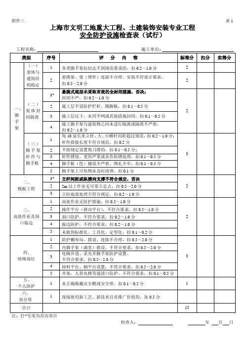 上海市文明工地检查评分表(新版)