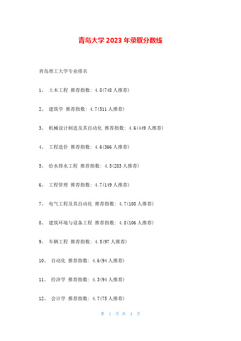 青岛大学2023年录取分数线