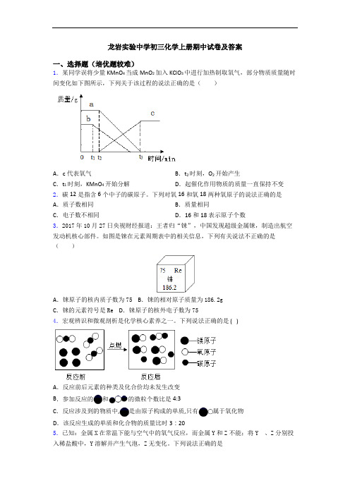 龙岩实验中学初三初三化学上册期中试卷及答案