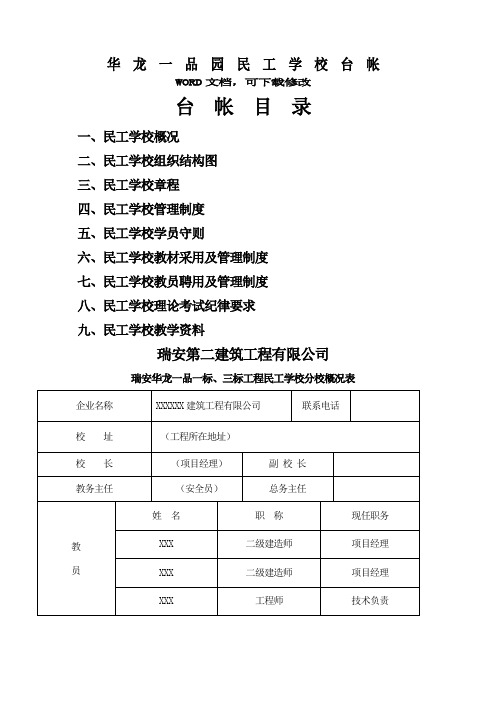 二建某工地民工学校工作台帐