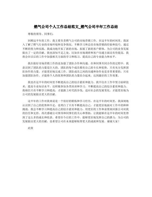 燃气公司个人工作总结范文_燃气公司半年工作总结